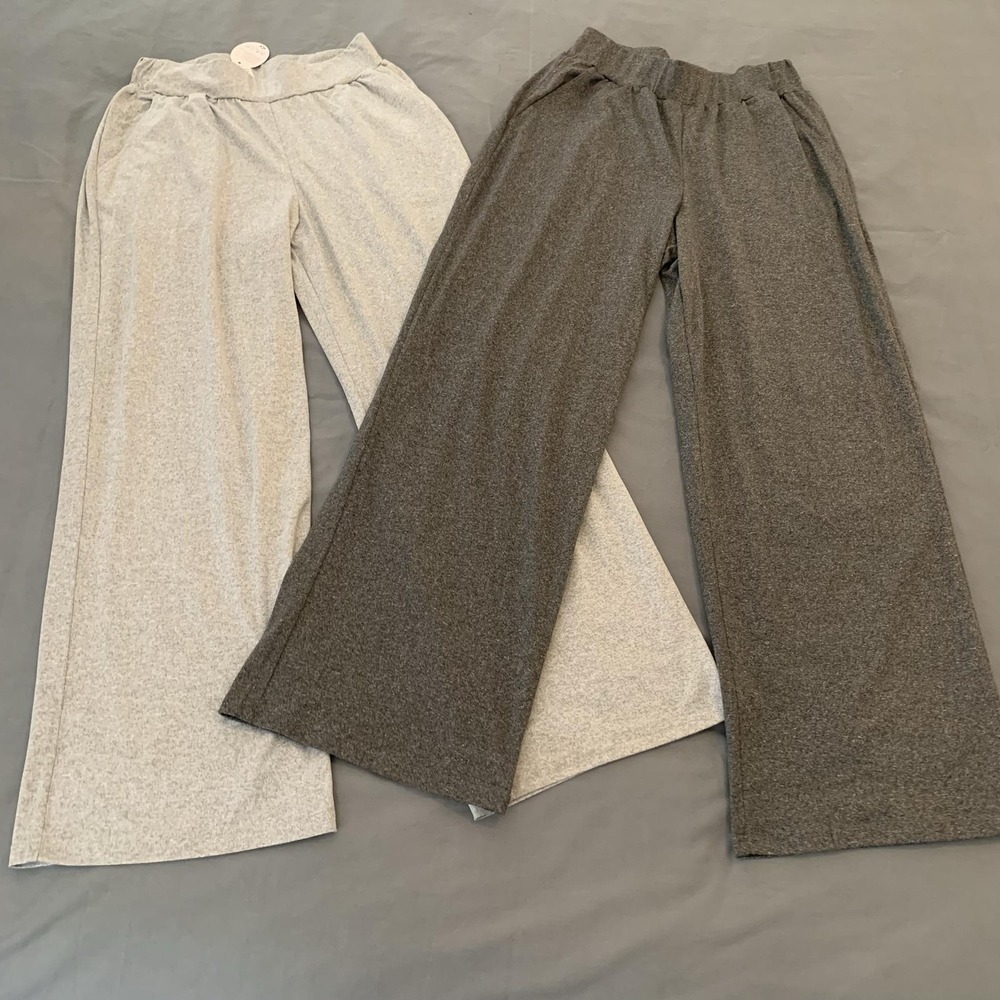 PNAEONG Pants Lot Of 2 Womens Small Gray Wide Leg Lounge Sweatpants Stretch